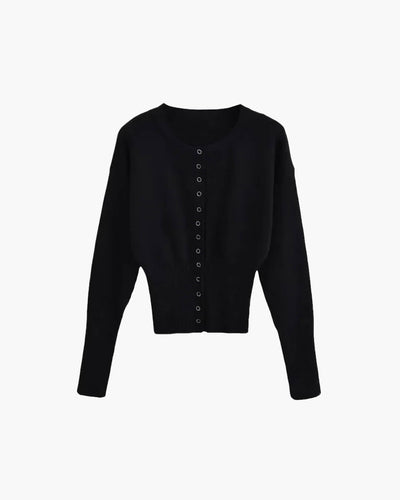 SEAME - Alice Women's Cardigan Sweater - Casual Solid Knit with Round Neck Black M