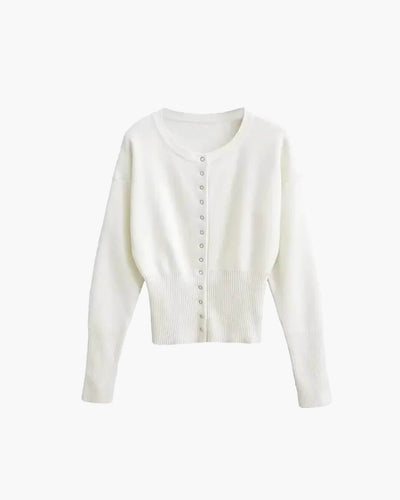 SEAME - Alice Women's Cardigan Sweater - Casual Solid Knit with Round Neck White M