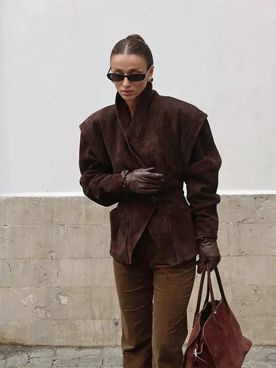 SEAME - Ariah Retro Suede Jacket Brown M
