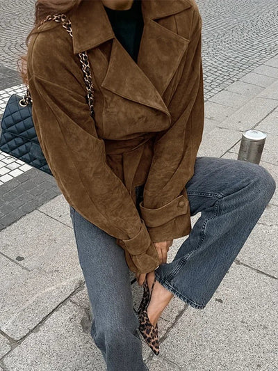 SEAME - Ariah Retro Suede Jacket Brown M