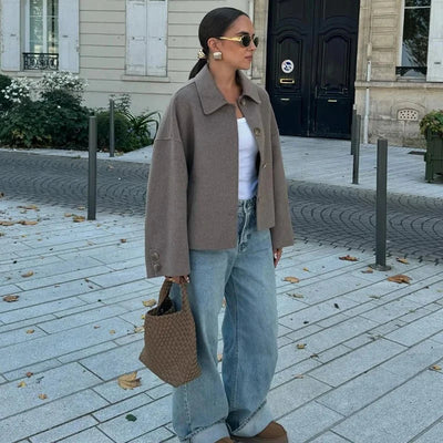 SEAME - Briana - Stylish Women's Coat with Long Sleeves for Autumn Comfort Brown XS