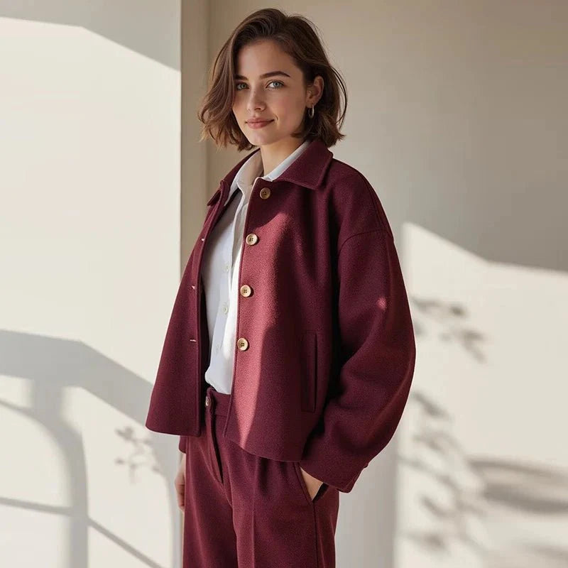 SEAME - Briana - Stylish Women's Coat with Long Sleeves for Autumn Comfort Burgundy XS