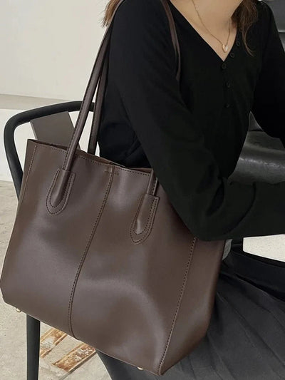 SEAME - Camille Leather Tote Bag - High - Capacity Fashion Handbag for Women Black