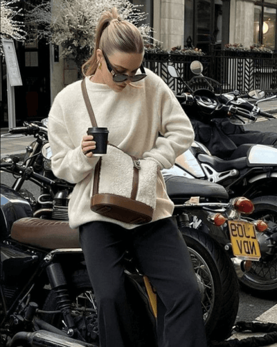 SEAME - Edlyn - Cozy Autumn Women's Sweater with Ribbed Trim & Soft Blended Material Beige M