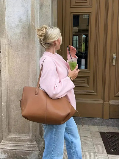 SEAME - Edlyn - Cozy Autumn Women's Sweater with Ribbed Trim & Soft Blended Material Pink S