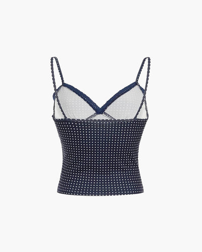 SEAME - Eloise Polka Dot Crop Top with Lace Stitching for Women, Casual Style Blue M