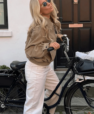 SEAME - Emily Suede Bomber Jacket Beige S