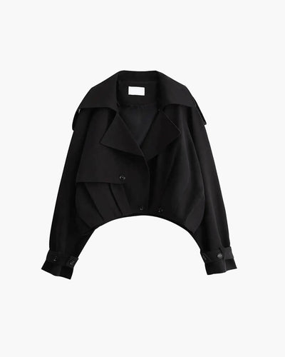 SEAME - Emma - Women's Cropped Trench Coat with Lapel Collar & Belted Cuffs Black