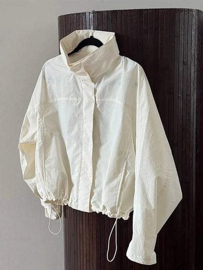 SEAME - Francesca Women's Jacket - Stylish Windbreaker Cropped Bomber with Stand Collar White S