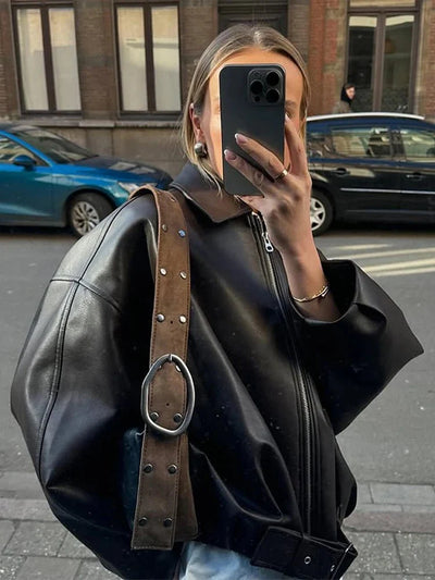 SEAME - Georgia Vegan Leather Jacket Black M