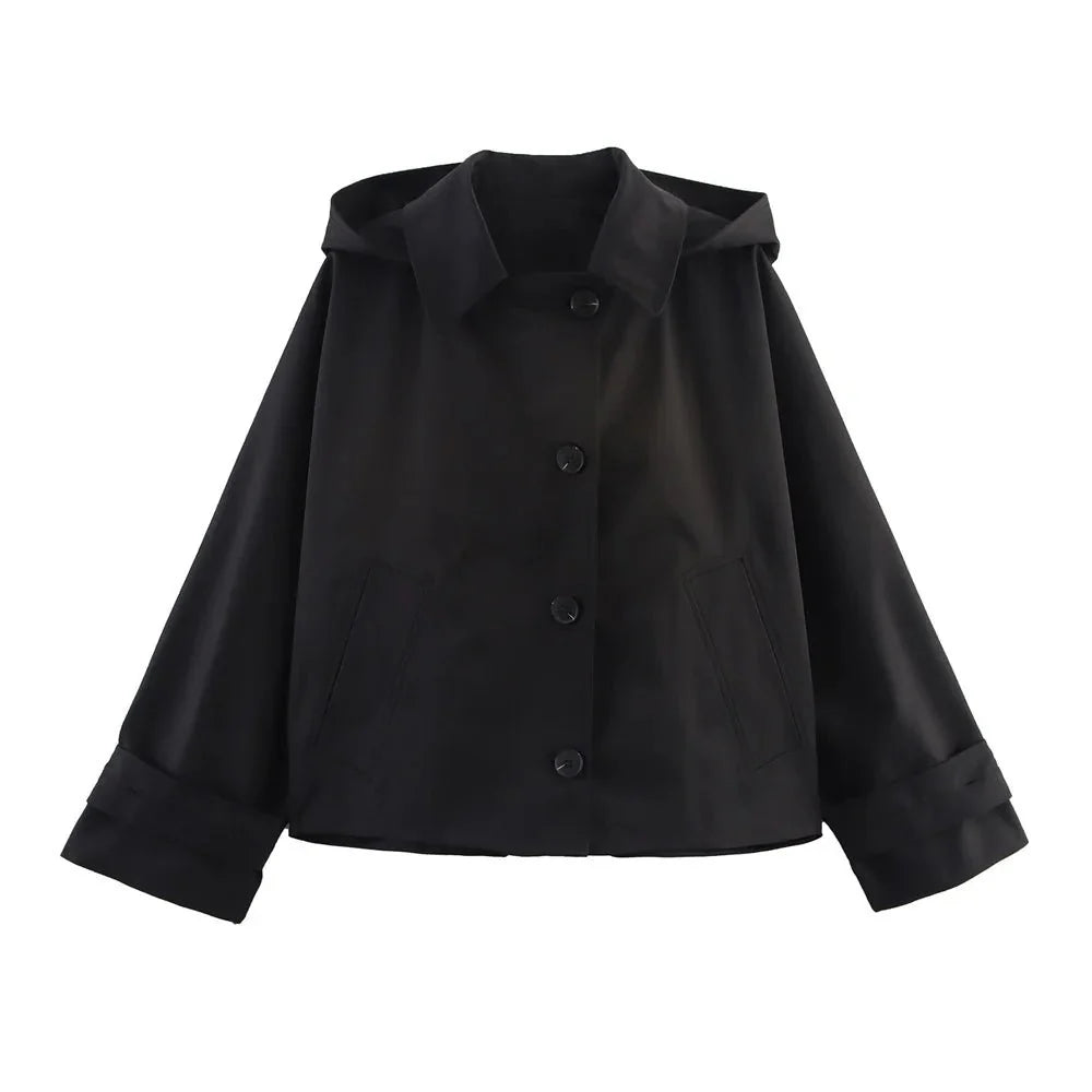 SEAME - Hailey Hooded Windbreaker Jacket Black XS