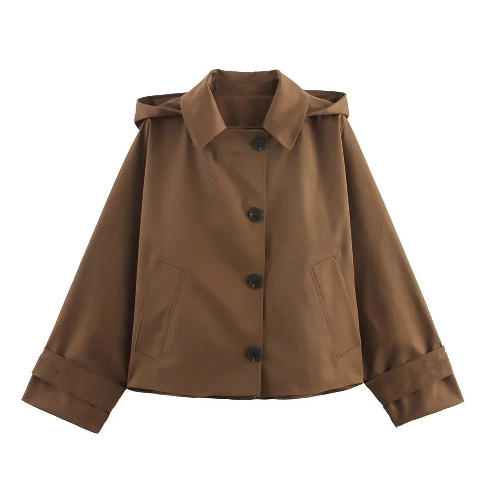 SEAME - Hailey Hooded Windbreaker Jacket Brown XS
