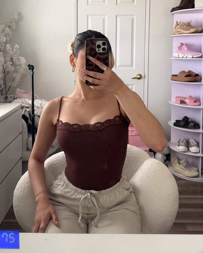 SEAME - Isla Lace Wireless Bodysuit Dark Brown M