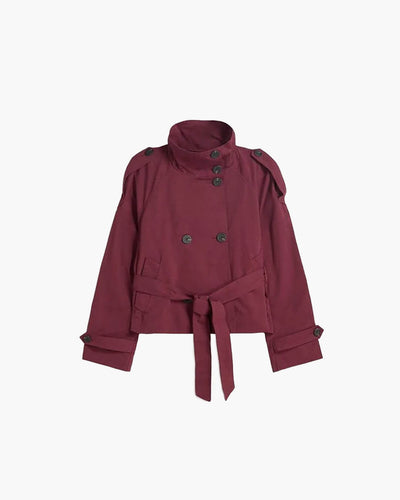 SEAME - Jam - Double Breasted Belted Waist Trench Coat for Women Burgundy XS
