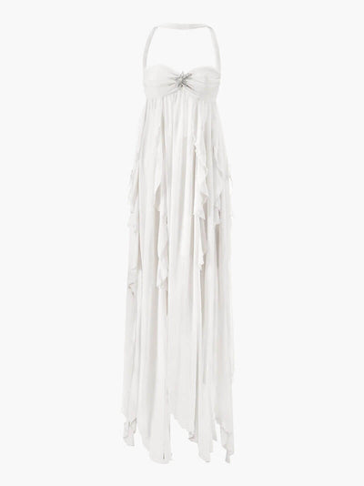 Seame - Karen Ruffle Maxi Dress White S