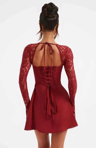 Seame - Louise mini dress with lace details red XS