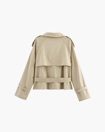 SEAME - Lyss Women's Cropped Trench Coat - Stylish Spring Jacket with Belt Beige L