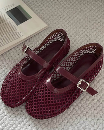 SEAME - Margaux Mesh Ballet Flats Burgundy 38
