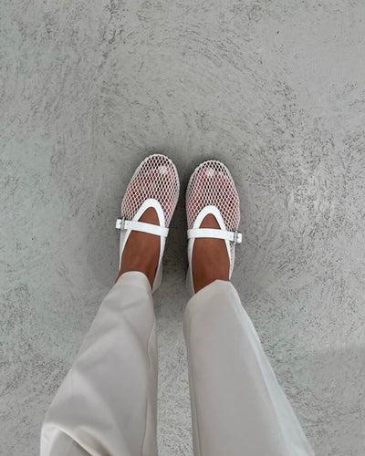 SEAME - Margaux Mesh Ballet Flats White 36