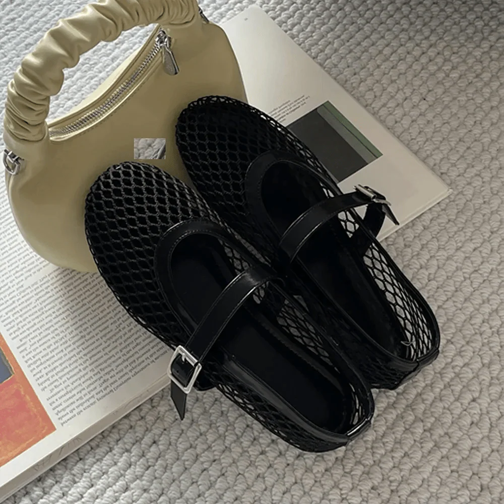 SEAME - Margaux Women's Mesh Ballerina, Breathable Mesh, Non - Slip Comfort for All - Day Wear Black 36