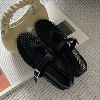 SEAME - Margaux Women's Mesh Ballerina, Breathable Mesh, Non - Slip Comfort for All - Day Wear Black 36