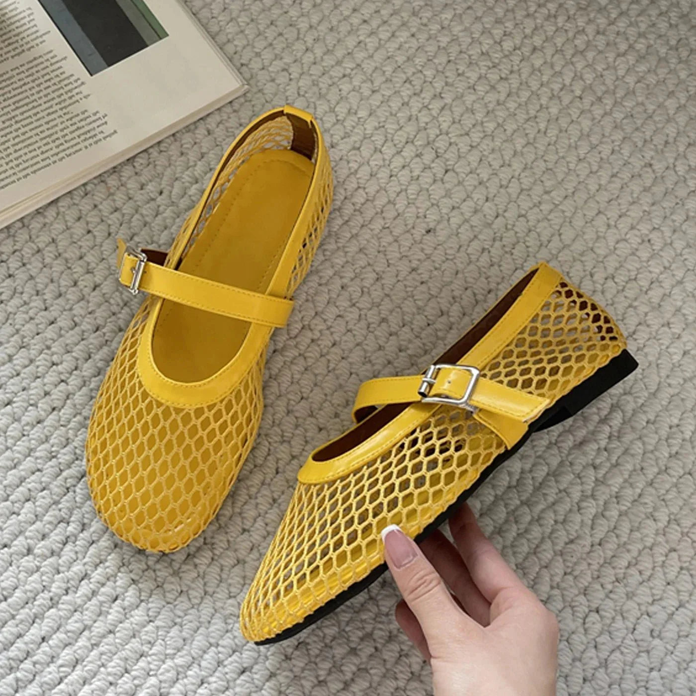 SEAME - Margaux Women's Mesh Ballerina, Breathable Mesh, Non - Slip Comfort for All - Day Wear Yellow 35