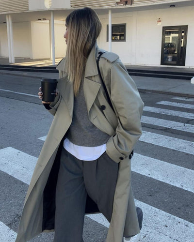 SEAME - Marielle Trench Coat Women, Classic Double - Breasted Design with Belt Creme XS