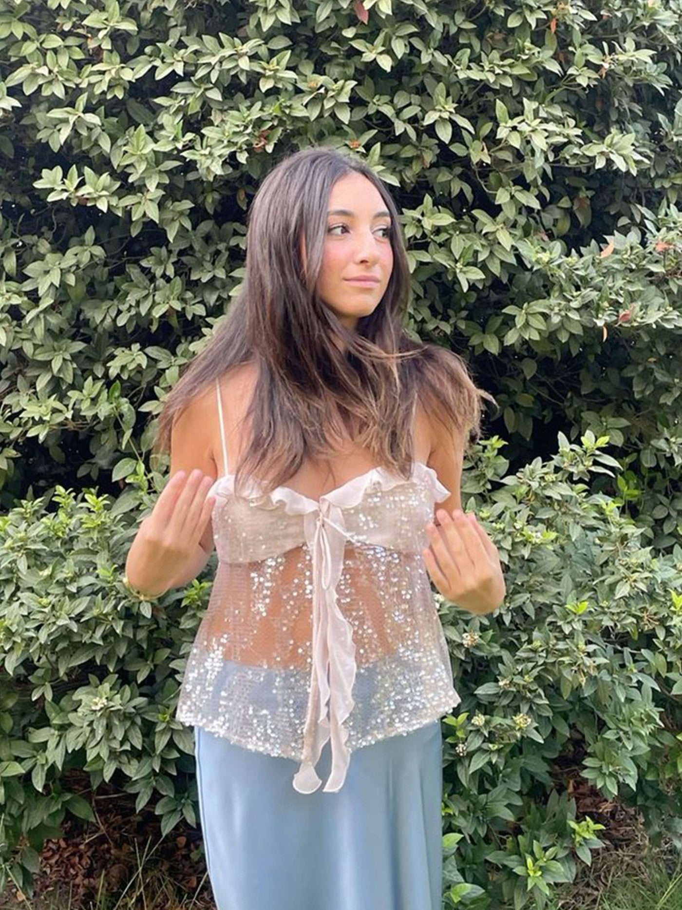 Seame - Melody Sequin Top Creme S