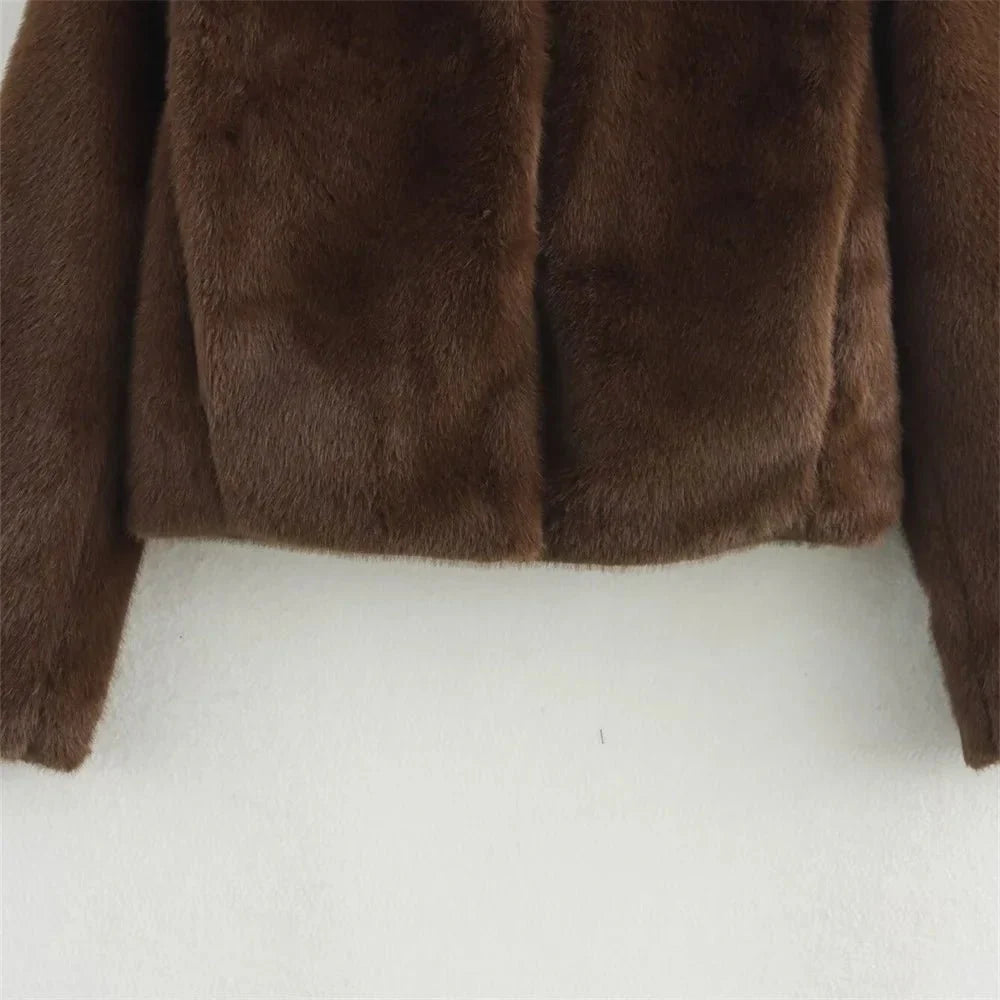 SEAME - Mia Brown Faux Fur Jacket Brown S