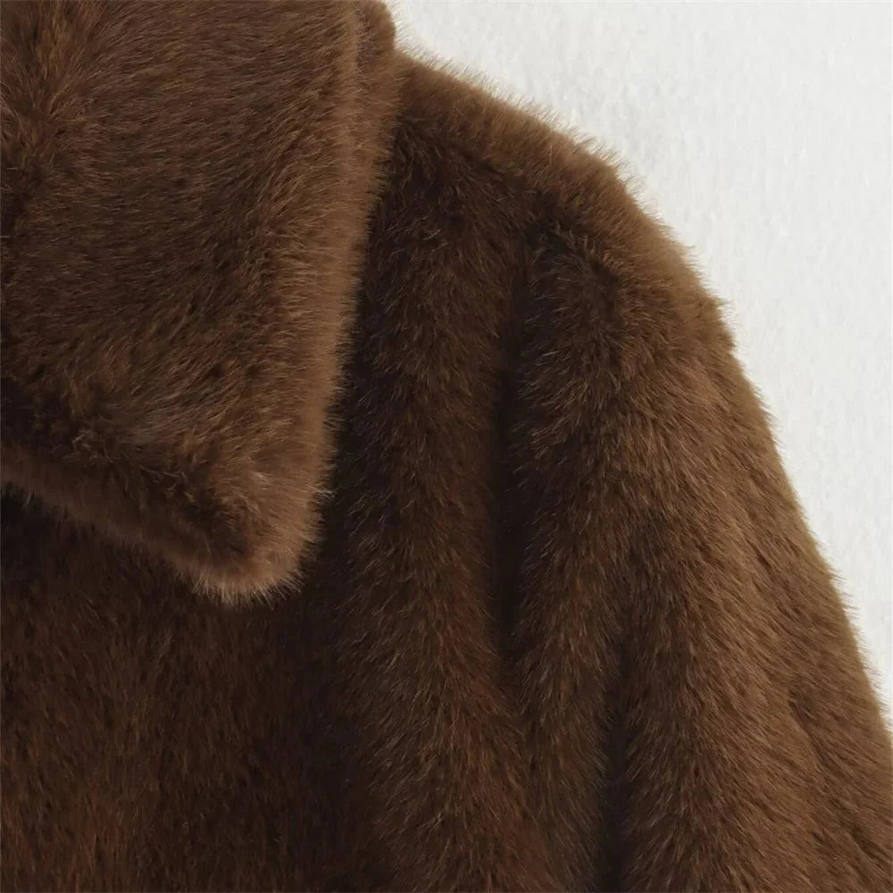 SEAME - Mia Brown Faux Fur Jacket Brown S