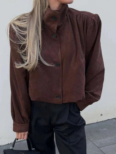SEAME - Rita - Women's Jacket - Vintage Suede Leather with Padded Shoulders Dark Brown M
