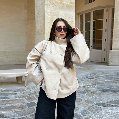 SEAME - Rosalia Elegant Jacket with Stand Collar Autumn Style Creme S
