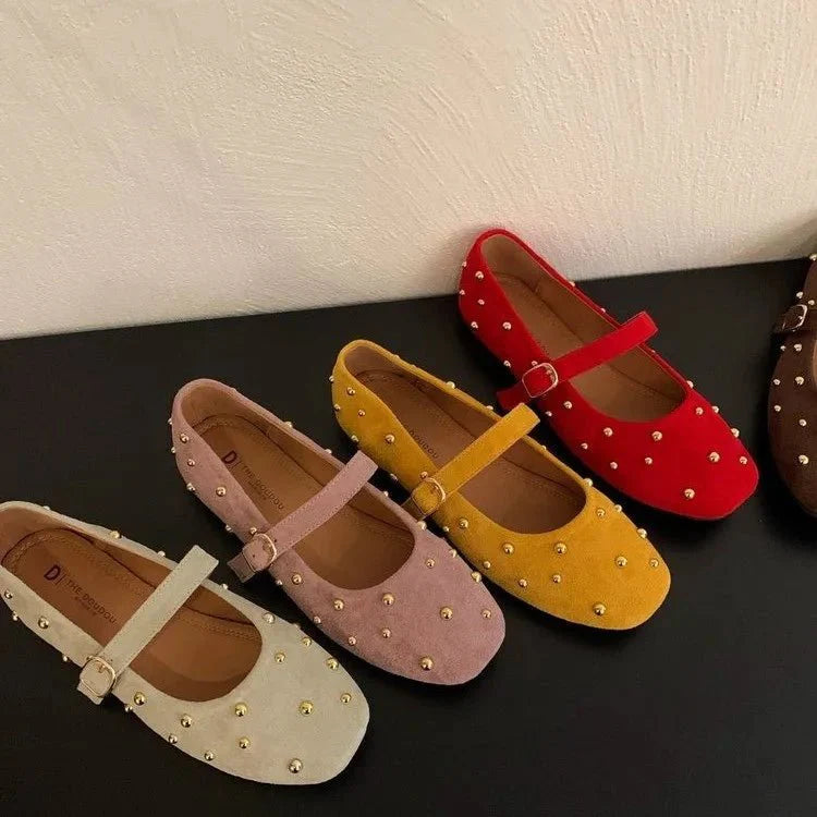 SEAME - Rowena - Suede Flats for Women with Square Toe Design, Comfortable & Stylish Brown 39
