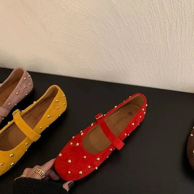 SEAME - Rowena - Suede Flats for Women with Square Toe Design, Comfortable & Stylish Brown 38