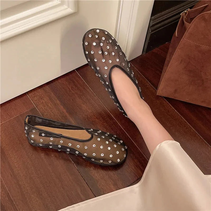 SEAME - Sandra Crystal Mesh Ballerinas Black 37