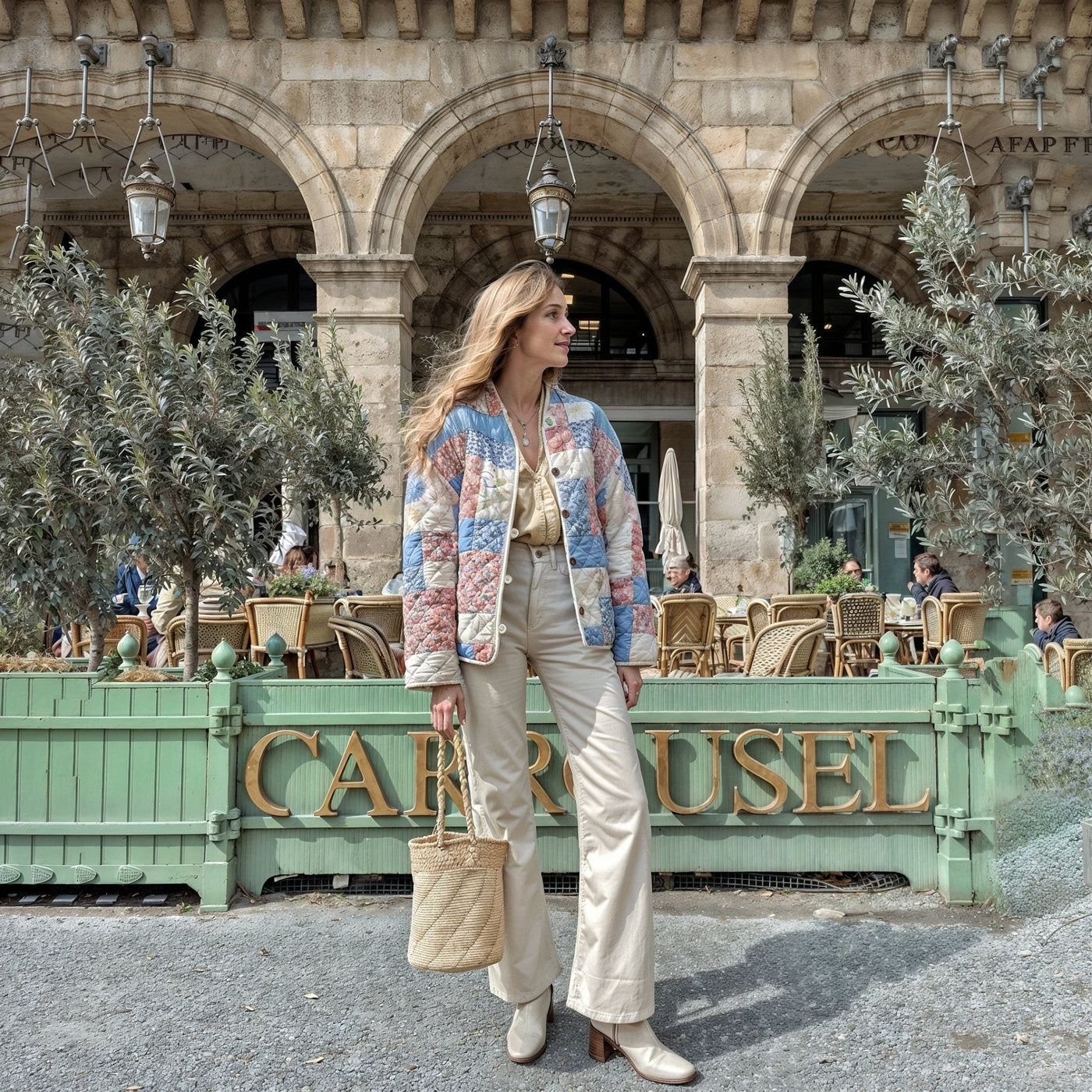 SEAME - Sara Quilted Floral Jacket Blue S