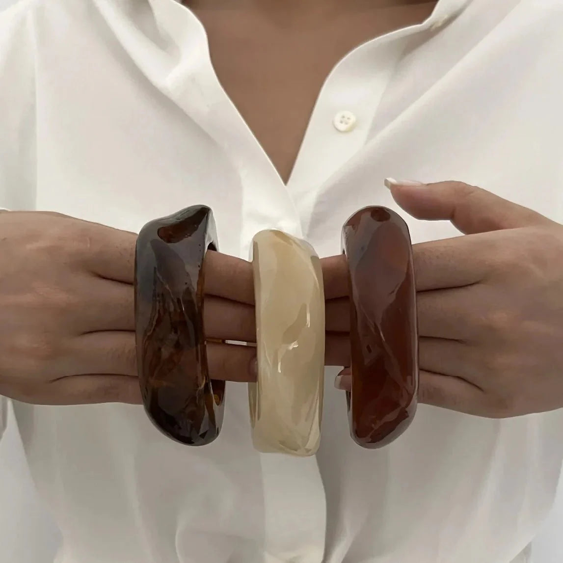 SEAME - SEAME - Geometric Acrylic Bangles for Women - Trendy Fashion Jewelry Brown