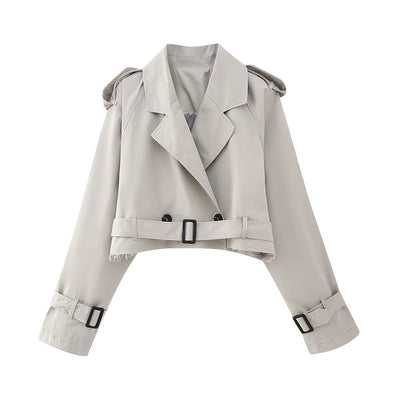 SEAME - SEAME Women's Cropped Trench Coat - Stylish Double Breasted Design for Spring Gray XS