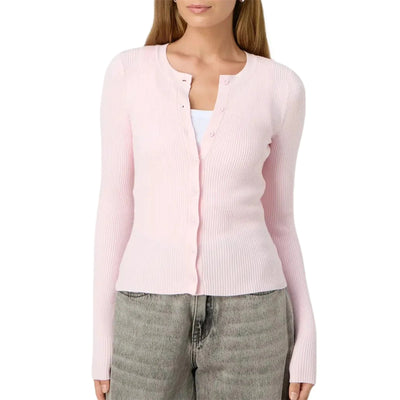 SEAME - Women's Cropped Cardigan Sweater - Long Sleeve Button - Up Design Pink S