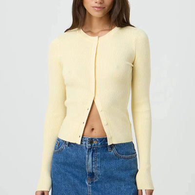 SEAME - Women's Cropped Cardigan Sweater - Long Sleeve Button - Up Design Yellow S